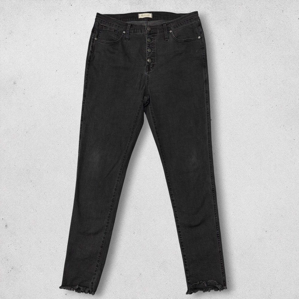 Madewell 10 High-Rise Skinny Jeans Button Fly Raw Hem Black AA941 Size 32T